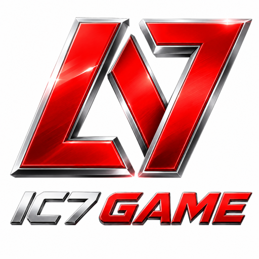 IC7 Game logo with red and silver 3D gaming design on a white background